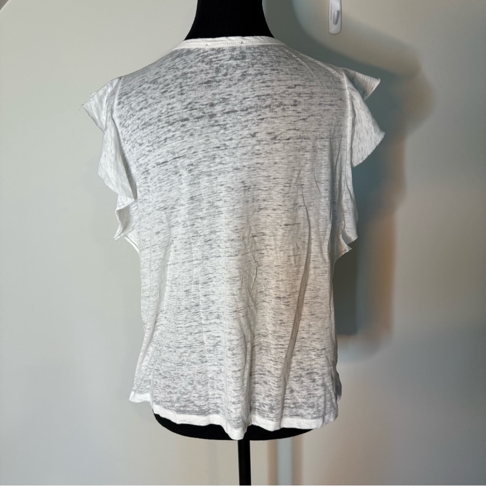 JESSICA SIMPSON White Odin Ruffle Tee Tank Lightweight Semi Sheer V Neck Large - Picture 8 of 10